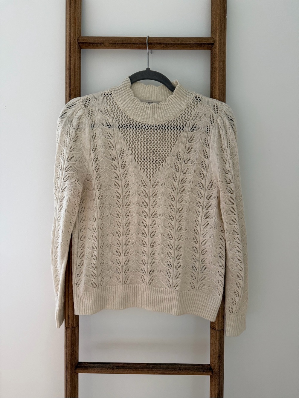 Loft Cream Openwork Knit Sweater - Women